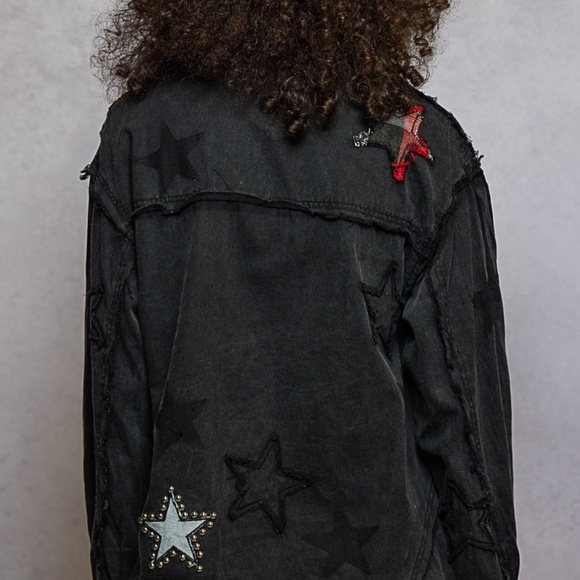 New Pol Denim Shacket Black Button Shirt Women Stars Boho 100% Cotton Denim - Picture 8 of 9